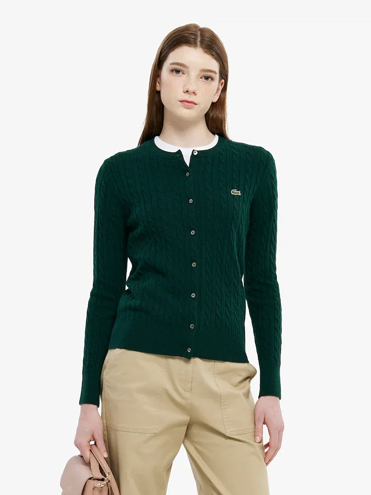 Кардиган женский LACOSTE, кабельная вязка, зеленый
