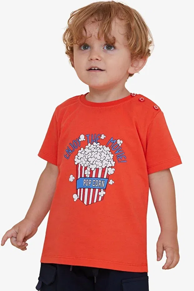 Детская футболка с принтом Boys' T-Shirt Pop Corn Printed Breeze, Coral