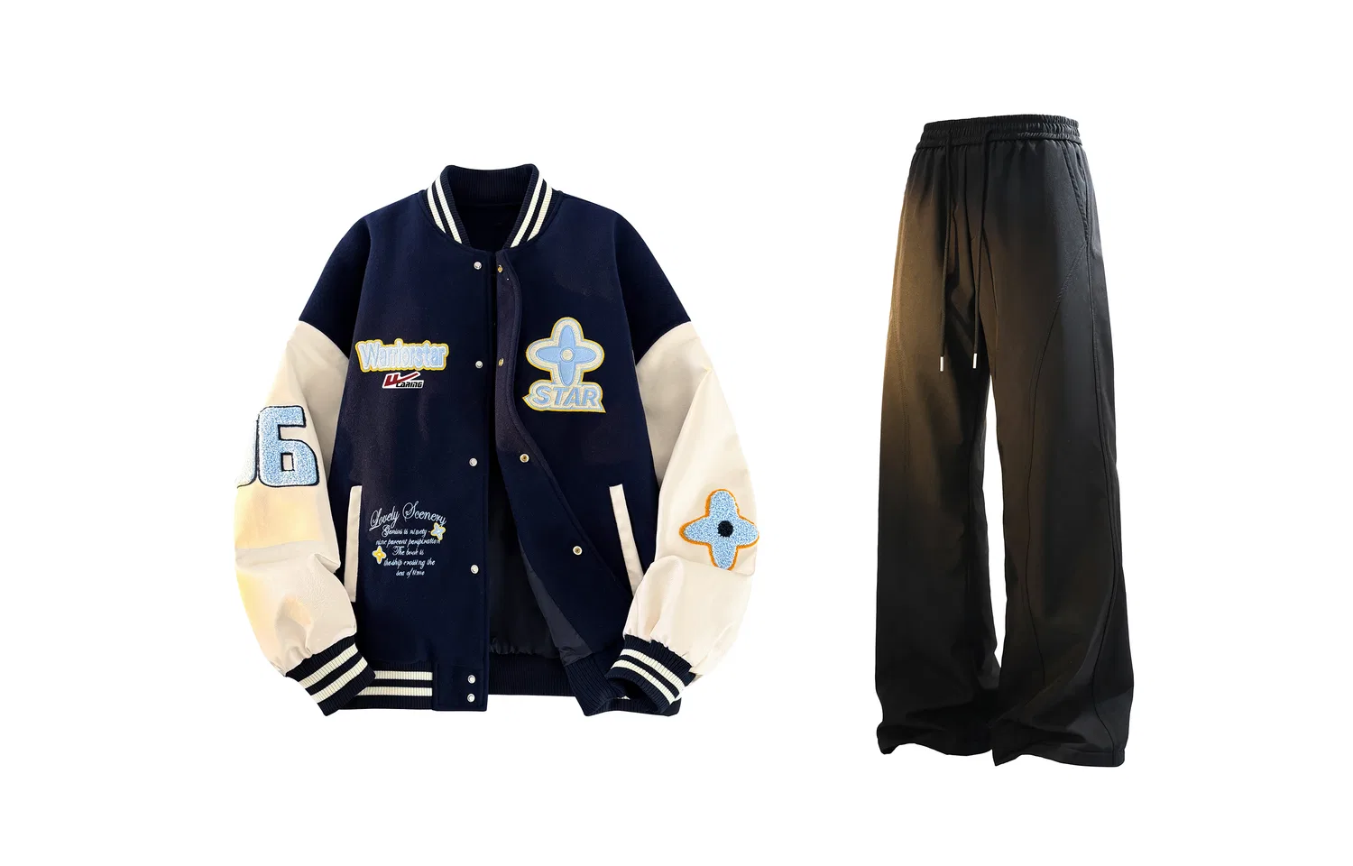 Детский комплект свитшотов с бейсбольным воротником Navy Blue+Black (DIY Badge) WARRIOR