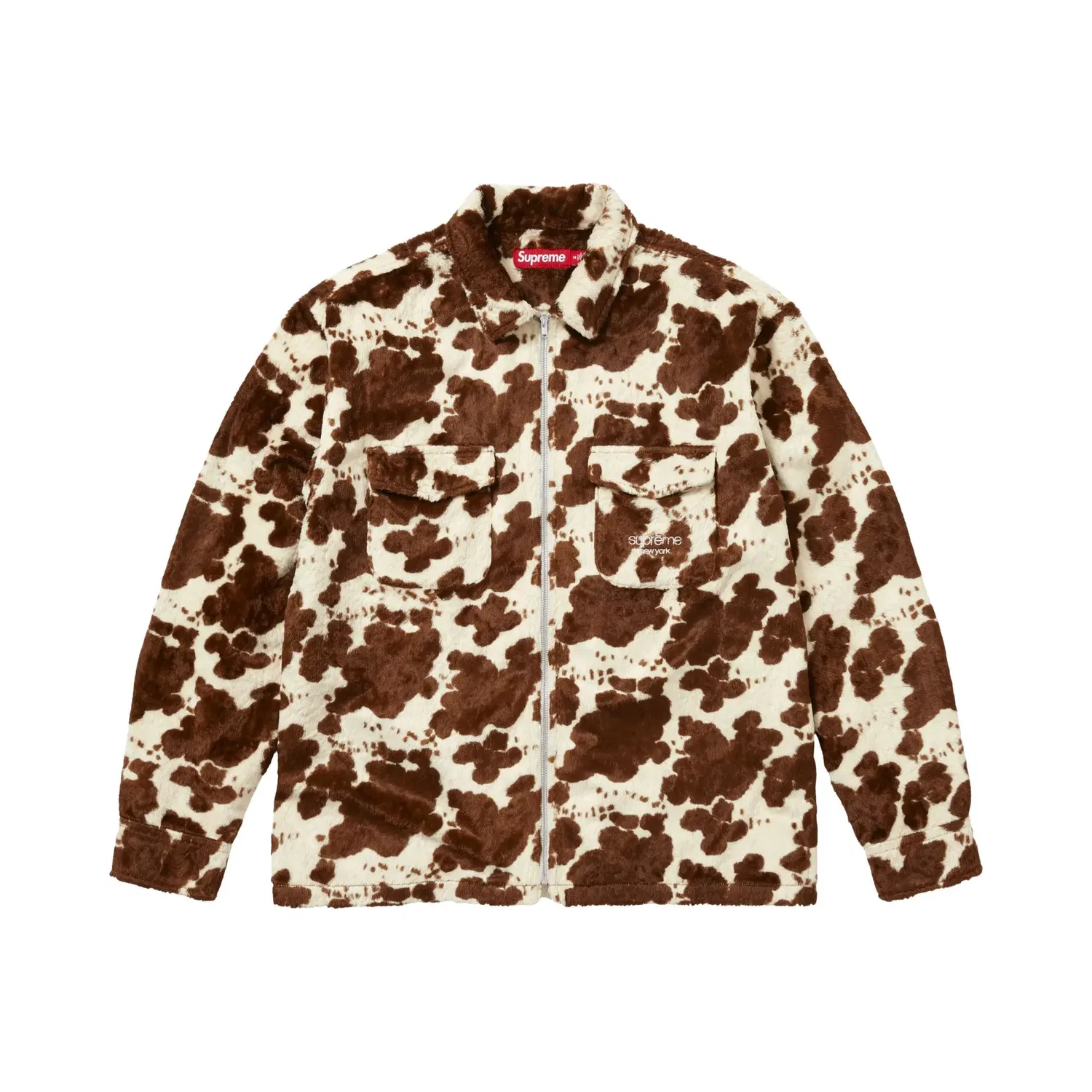 Рубашка Supreme на молнии из искусственного меха с рисунком, коричневый