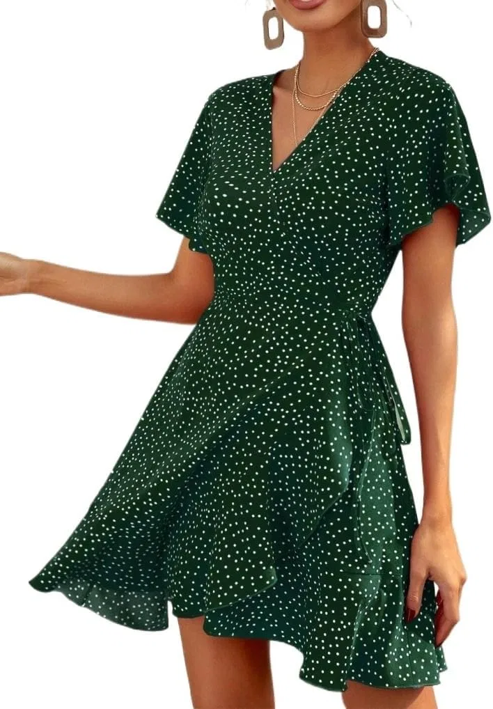 Женское платье А-силуэта с запахом Polka Dot, Dark Green