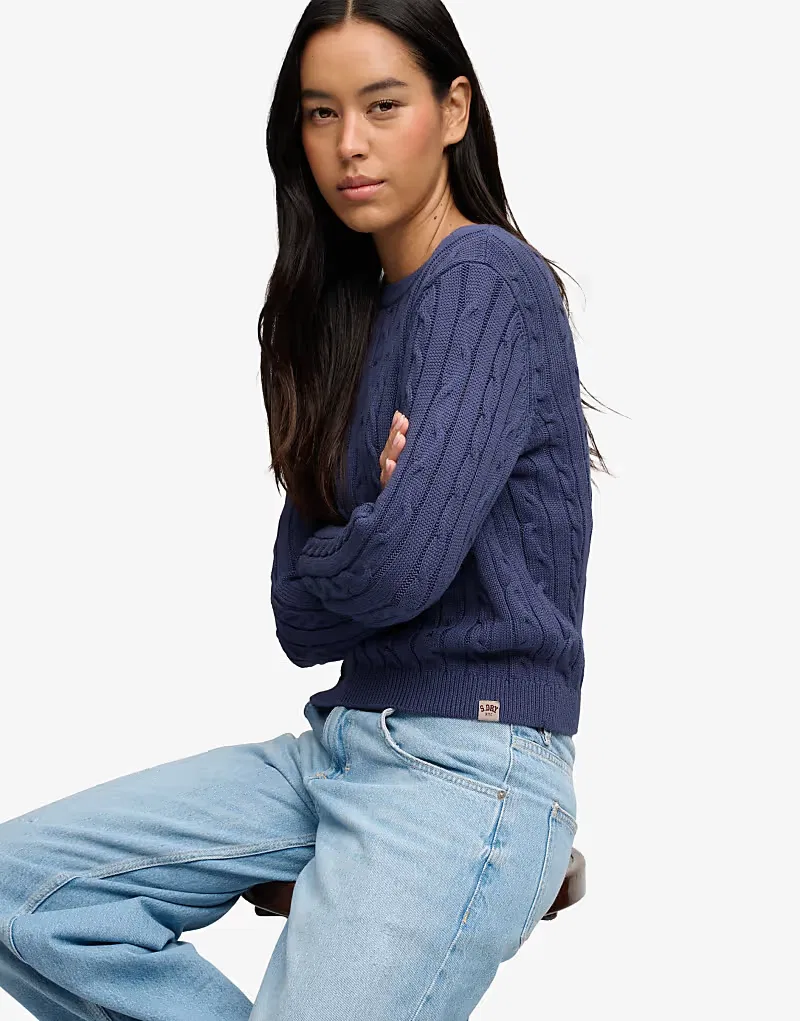 Вязаный джемпер Superdry Essentials sd&co с косами, морской темно-синий