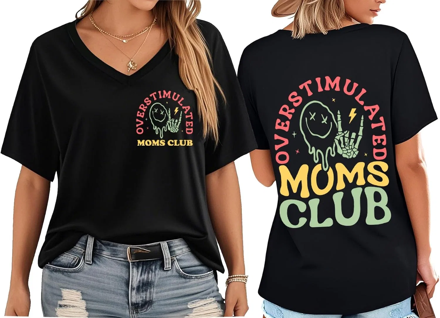 Футболка с принтом Overstimulated Moms Club, Black