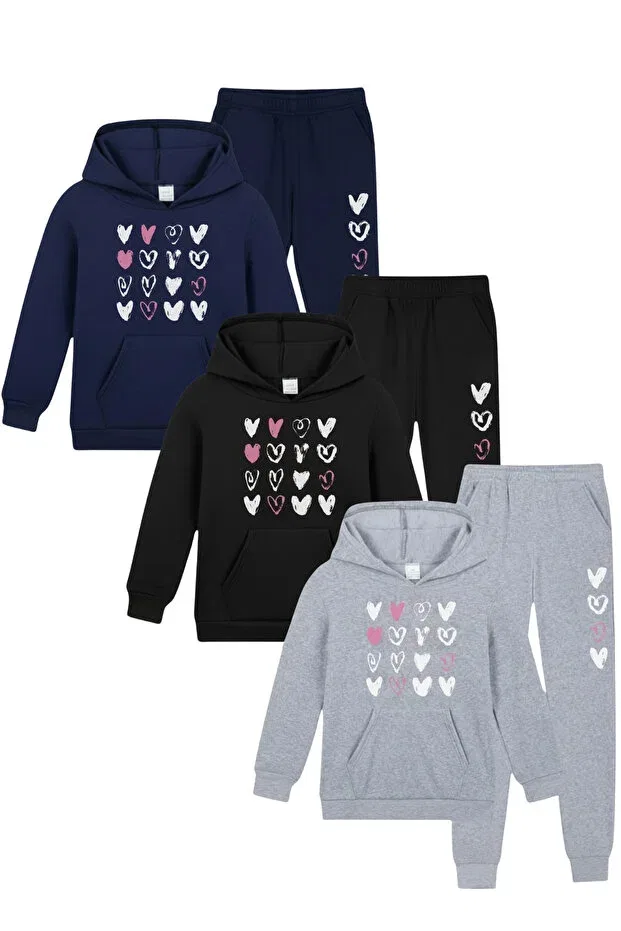 Детский спортивный костюм для девочек с принтом 3-предметный Fyk Kids, Navy Black Grey