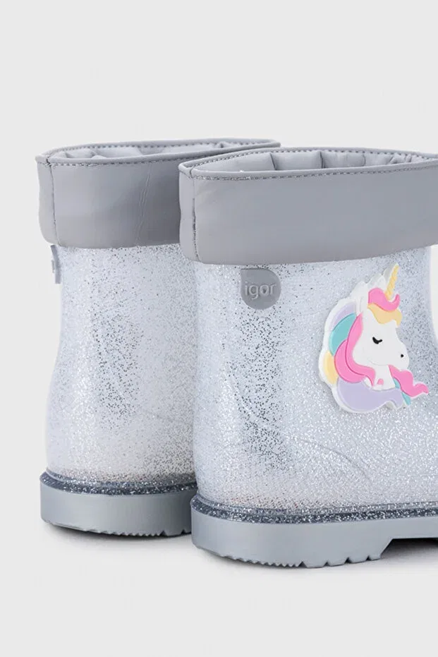 Детские сапоги для девочек блестящие Igor bimbi unicornio glitter kids rain boot w10339 Igora Spor, Silver — фото 3