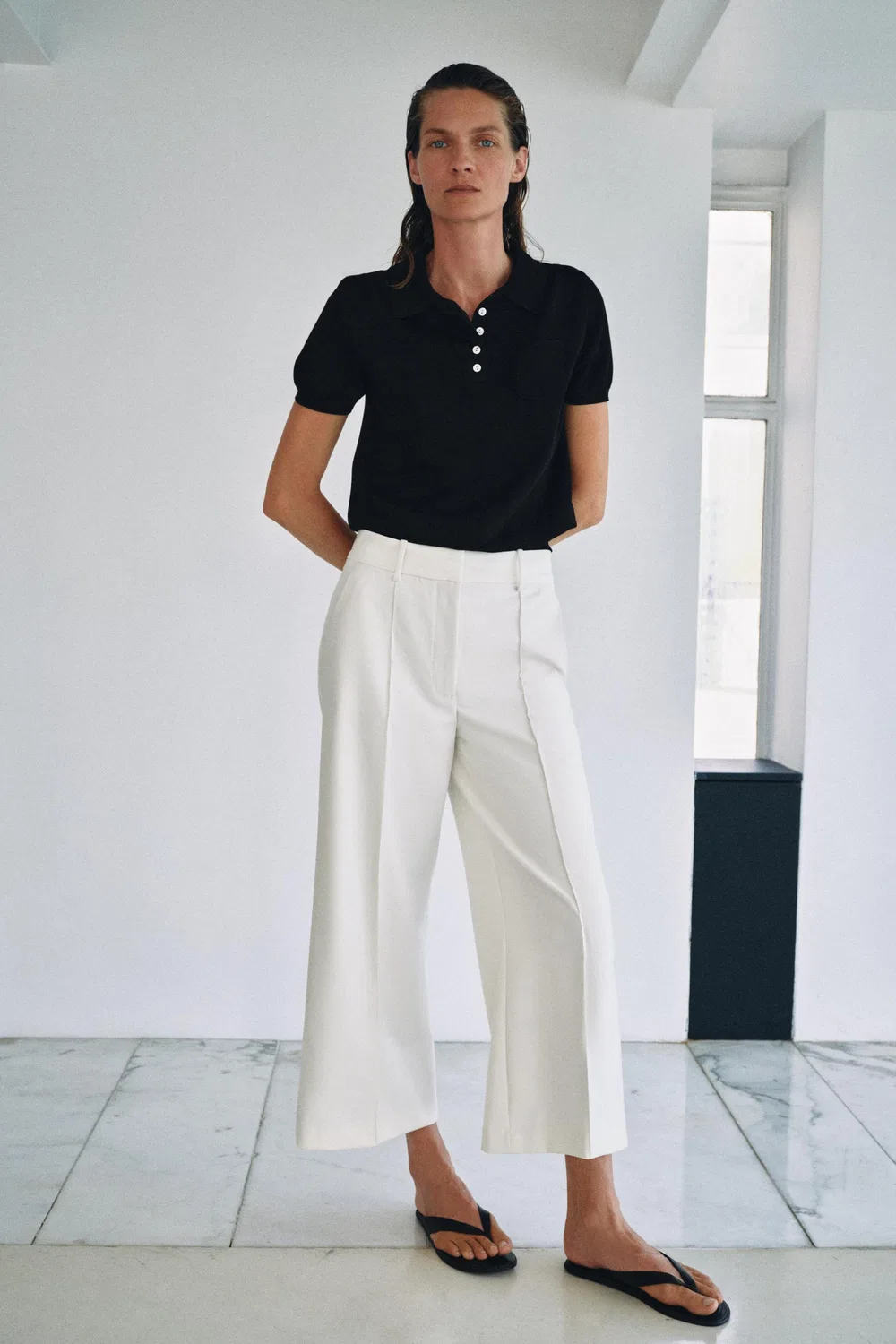 Укороченные брюки из коллекции ZW ZARA, Ecru — фото 3