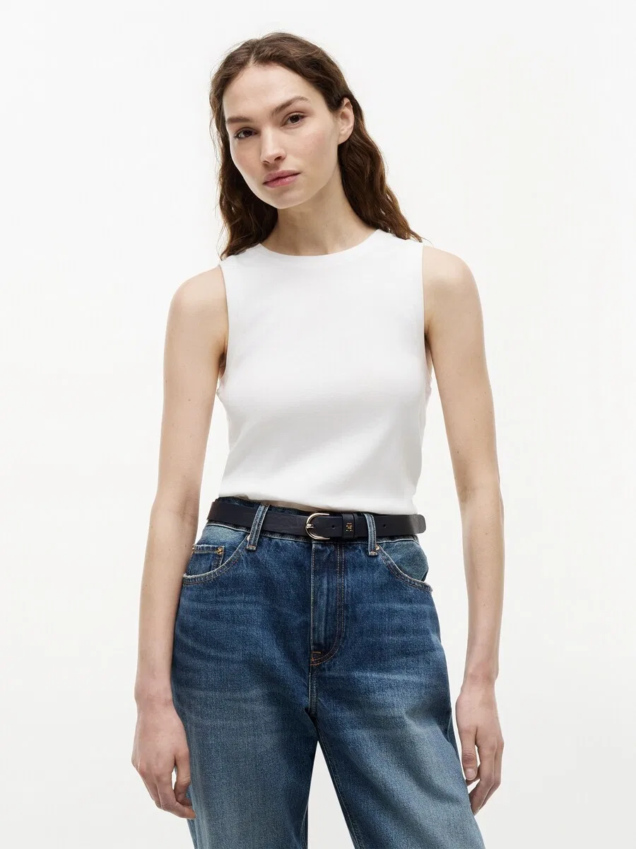 Топ TOMMY HILFIGER 'Stripe Slim Tank' белого цвета — фото 2
