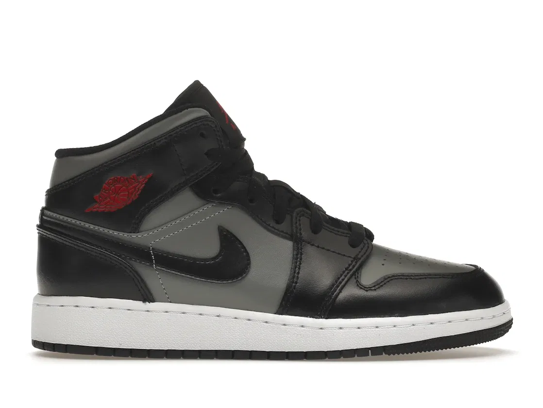 Детские кроссовки Lifestyle с цветными вставками Jordan 1 Mid Shadow Red Jordan, Black/Gym Red-Particle Grey