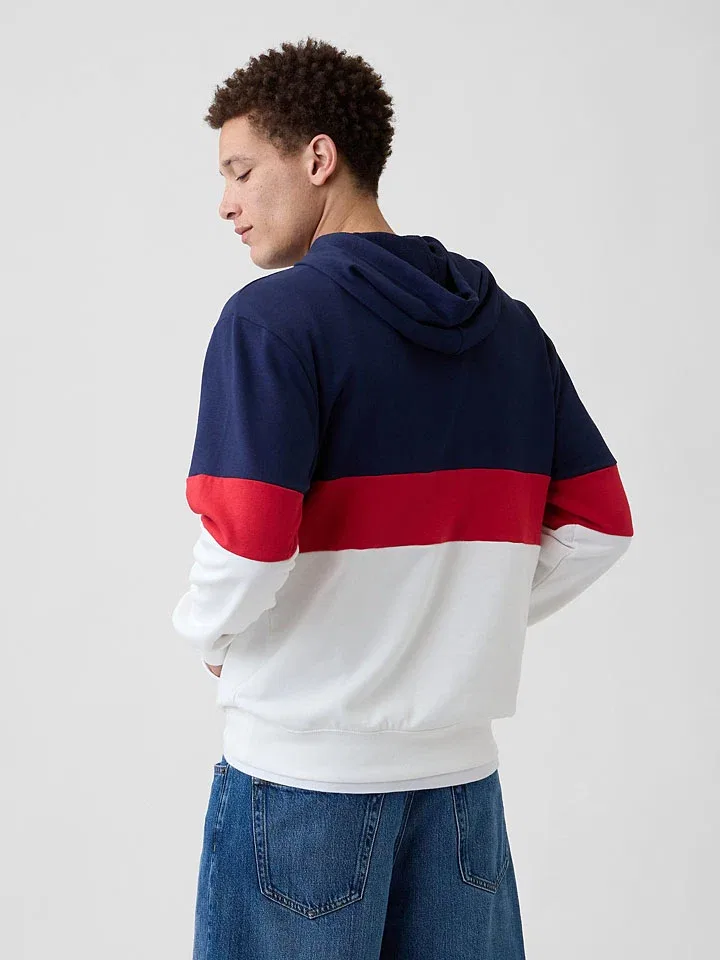 Мужское свободное худи с колор-блокингом GAP, Dark Blue/Red/White — фото 2