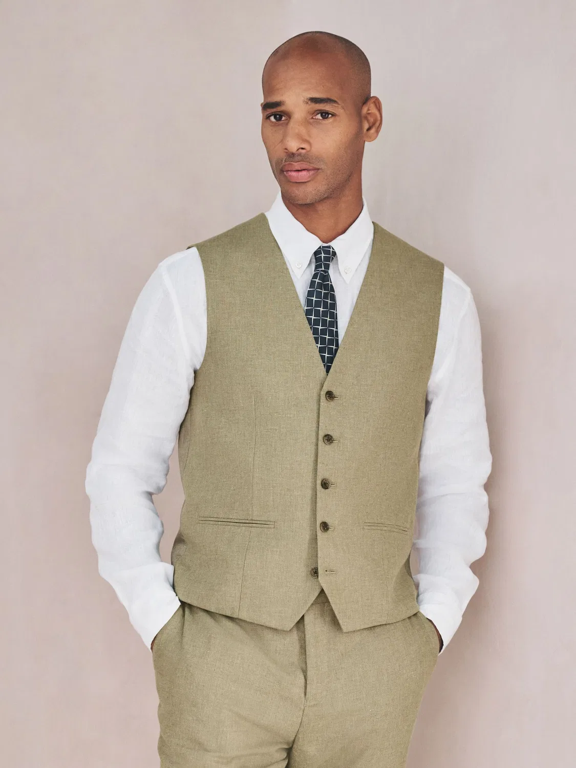 Жилет Next Green Linen Blend Texture Suit Waistcoat, зеленый