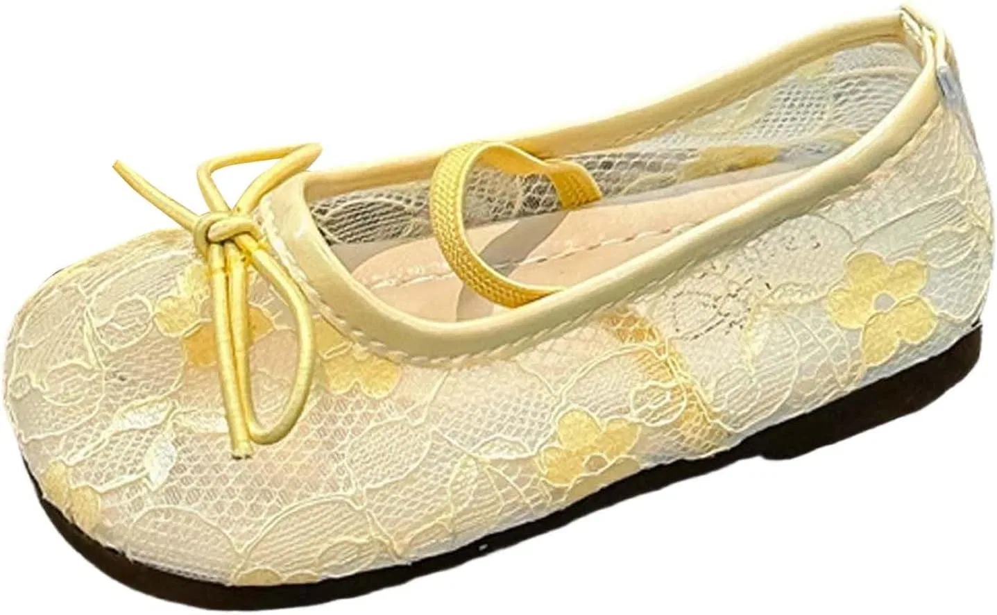 Детские балетки для девочек с вышивкой и бантом Lace Flats for Girls, Yellow