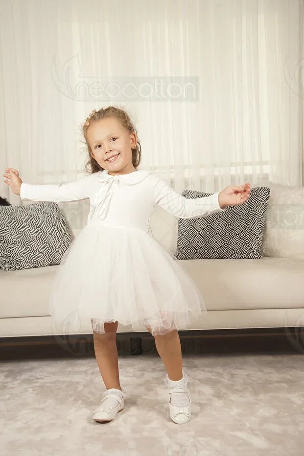 Детское платье для девочек с воротником Питер Пэн Neocotton, Long White — фото 4