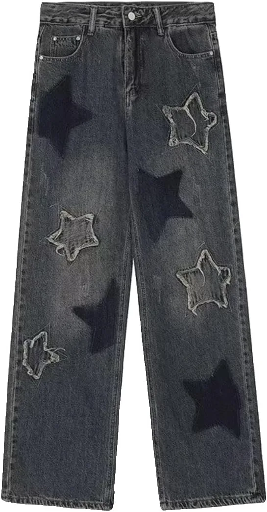 

Женские джинсы Y2K в стиле гранж с пачворком и высокой талией Alafime