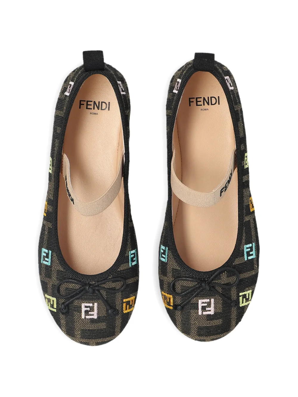 Балетки с монограммой FF Fendi Kids, коричневый — фото 4