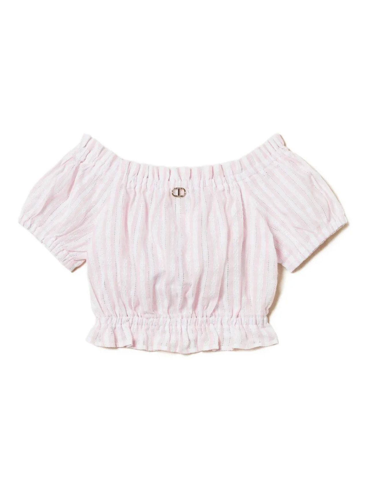 Полосатый топ с открытыми плечами TWINSET Kids, розовый — фото 2