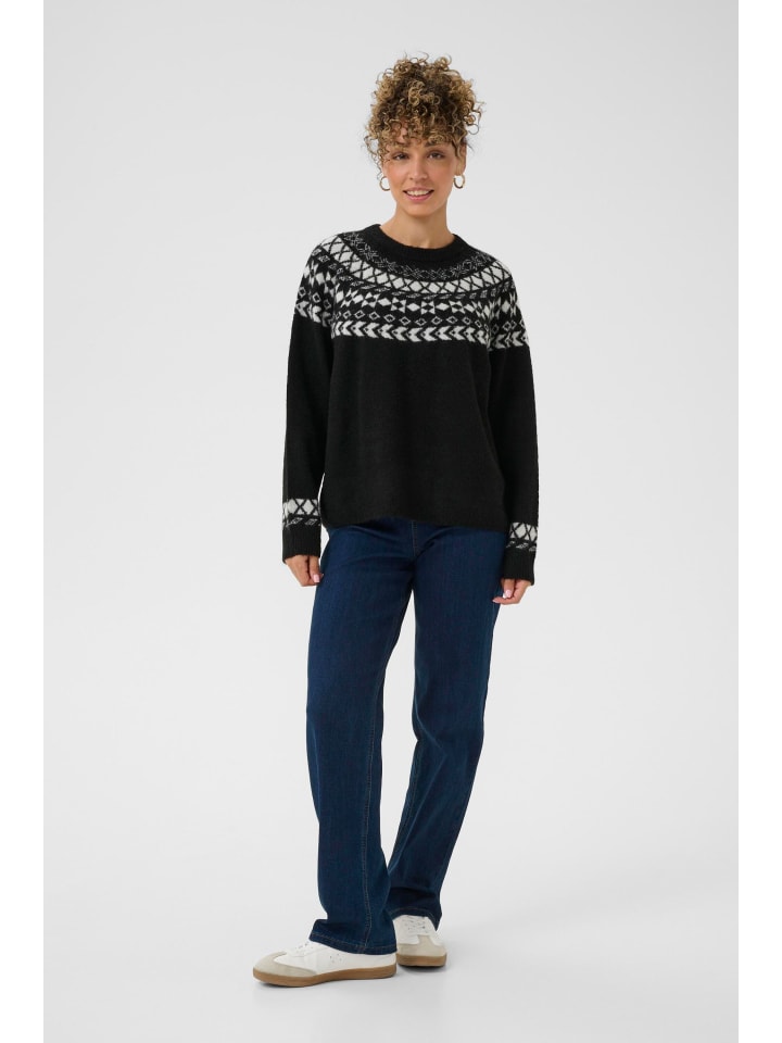 

Cream Вязаный свитер CRCherrie свободного кроя, цвет черный с белой жаккардовой отделкой