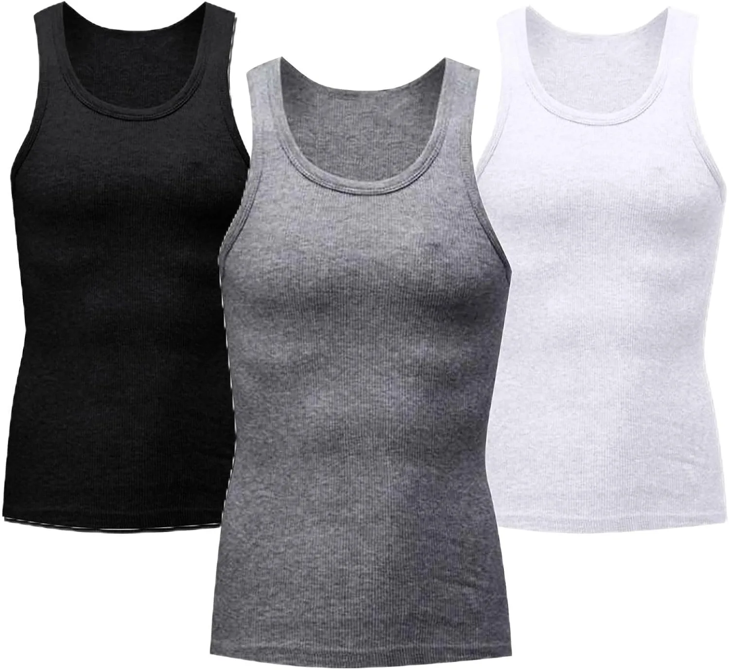 

Футболки-майки для мужчин 3 шт, классические ребристые, влагоотводящие