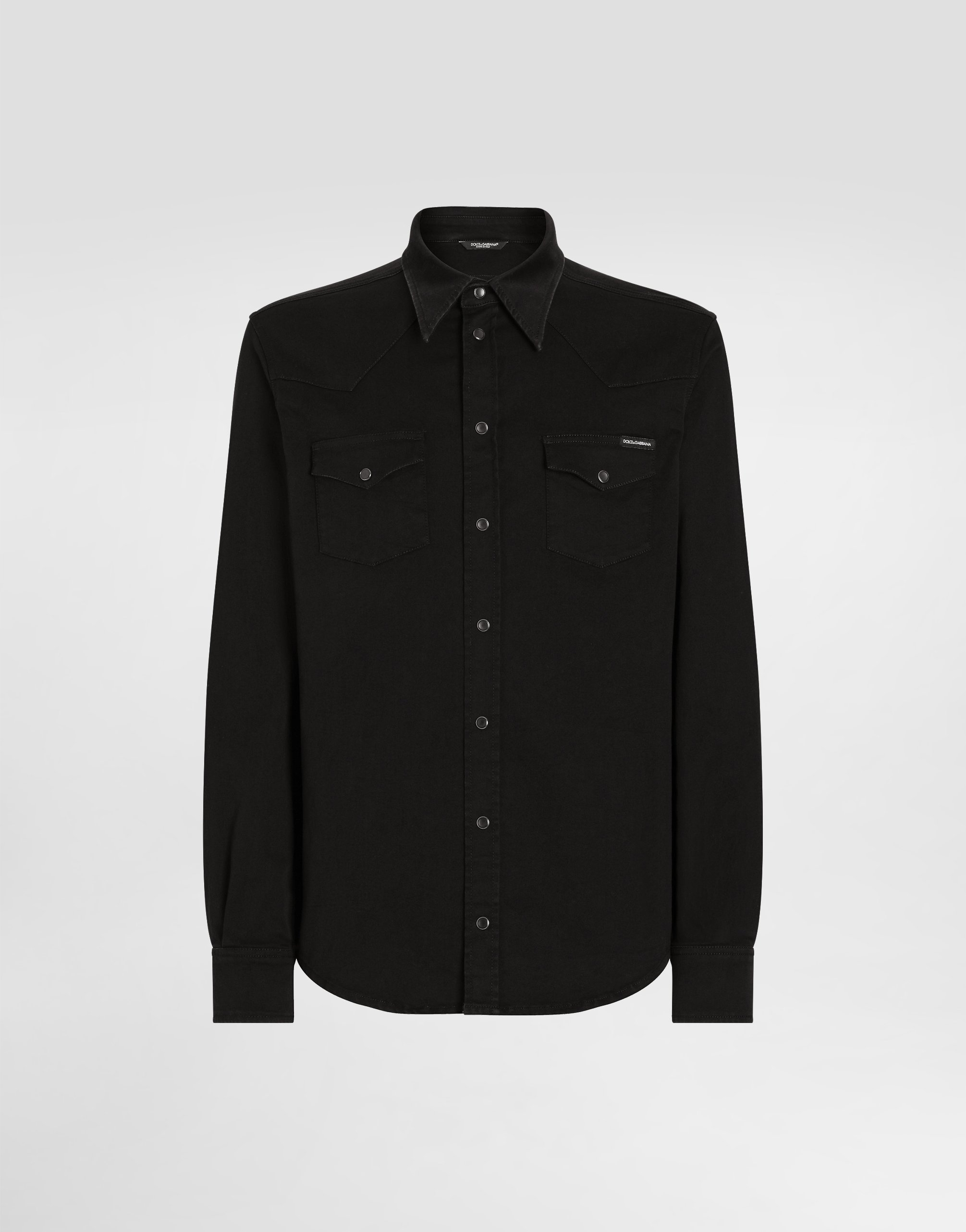 

Черная рубашка из стрейч-денима с покрытием Dolce & Gabbana, мультиколор