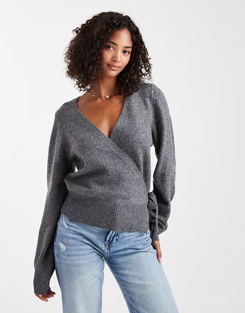 

Вязаный кардиган с запахом ресниц ASOS DESIGN серого цвета