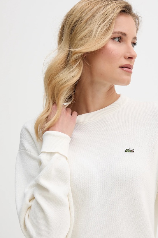 Свитер Lacoste бежевый из шерсти с круглым вырезом — фото 4