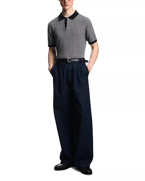 Поло-Свитер с коротким рукавом и шевронным узором, стандартного кроя. Emporio Armani, синий — фото 2