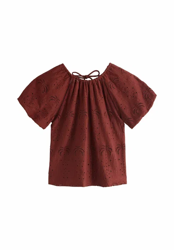 Блуза Next, Regular fit broderie short sleeve crew neck top, ржавый — фото 4