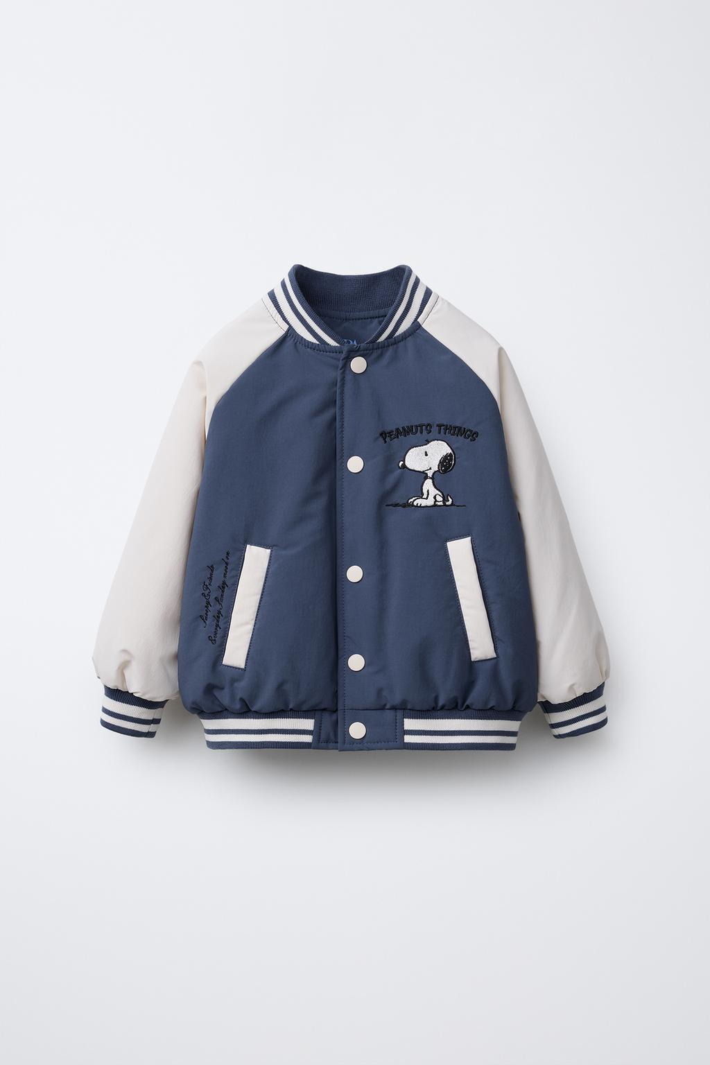 

Вышитая куртка-бомбер snoopy peanuts ZARA, цвет Ecru/Blue