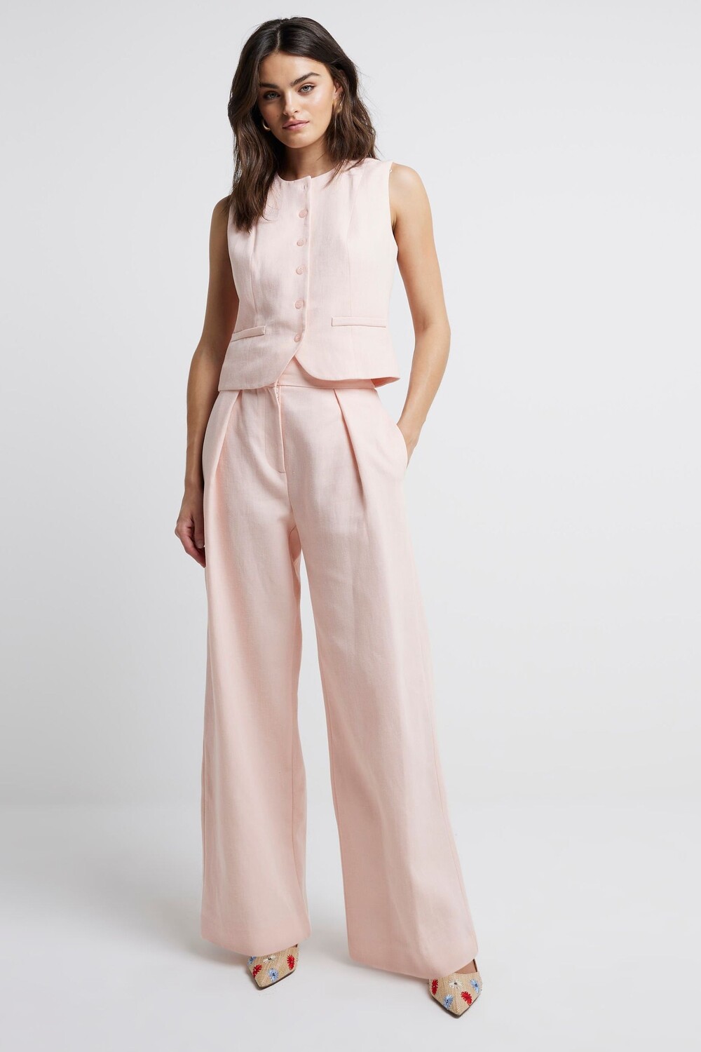 

Широкие льняные брюки со складками River Island, розовый