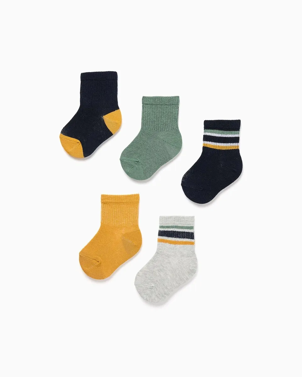 

Набор из 5 детских носков для мальчиков с ребристой текстурой и полосками Zippy, мультиколор