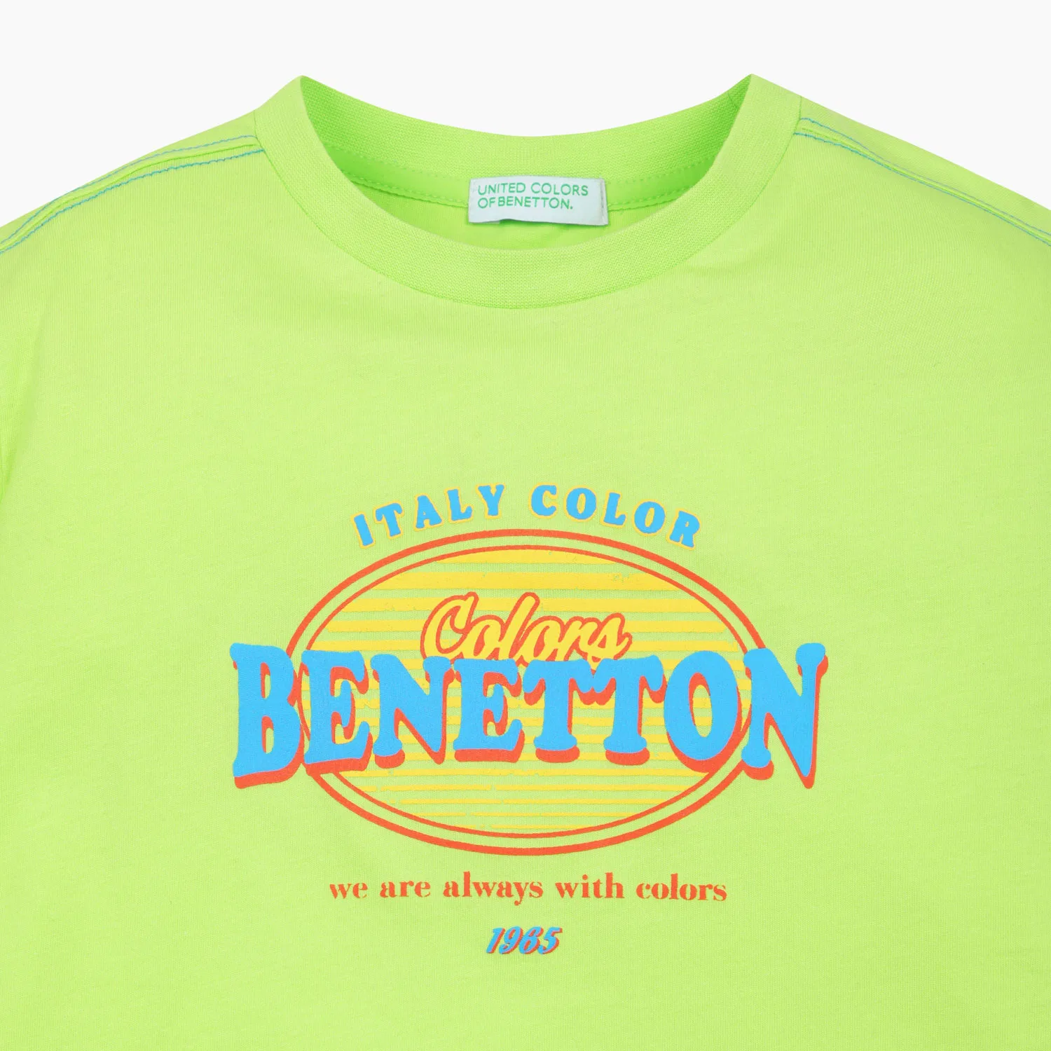 Детская футболка с логотипом жёлто-зелёная от Benetton Kids — фото 3
