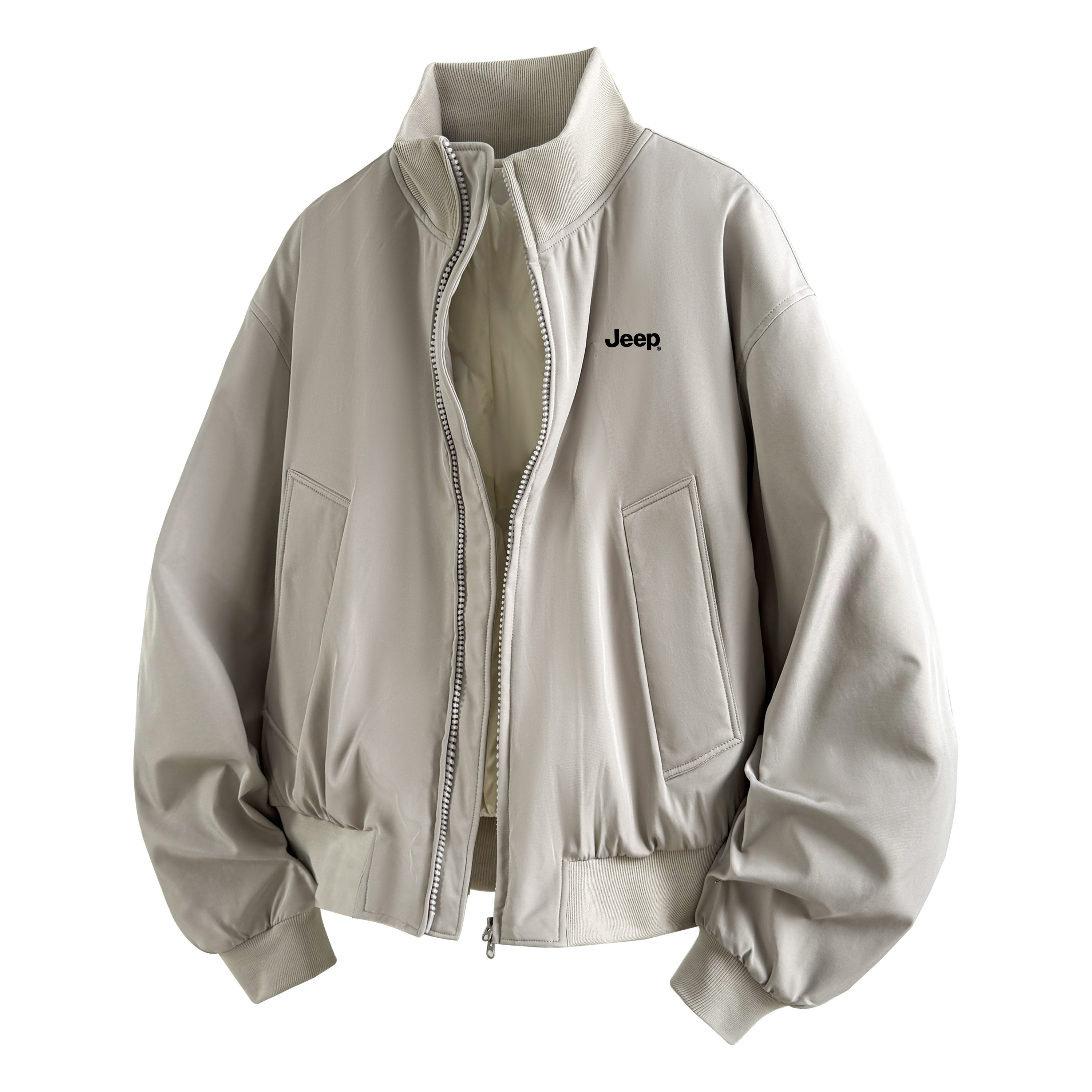 

Пуховик Unisex Stand Collar Moderate Jeep, светло-серый