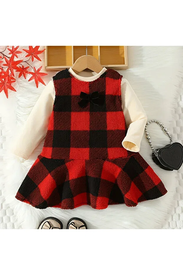 Детское платье для девочек с принтом из плюша Melisam.Msg, Red And Black Checkered