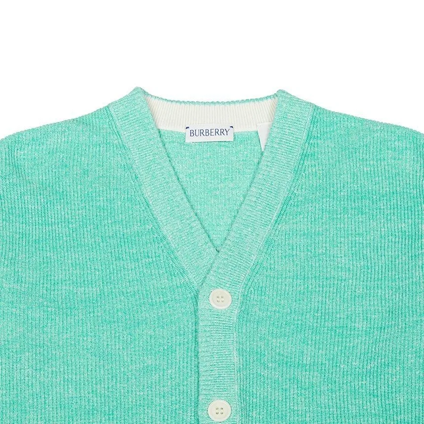 Кардиган в рубчик с V-образным вырезом Burberry, Pastel Mint — фото 4
