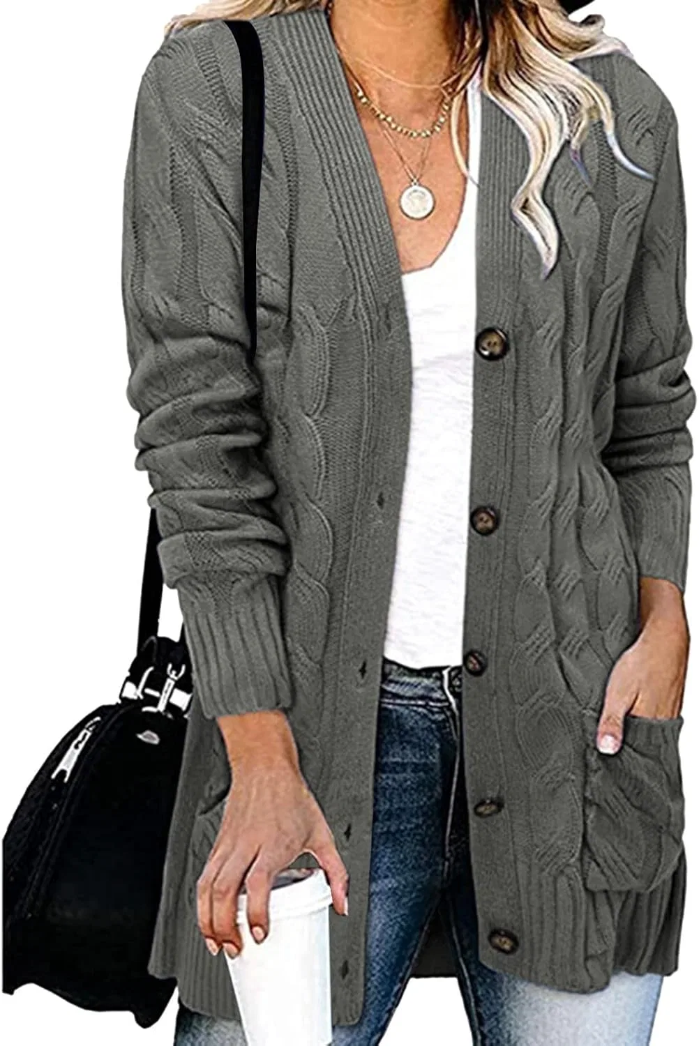Женский кардиган с длинным рукавом, модель Open Front, цвет X1-grey — фото 2