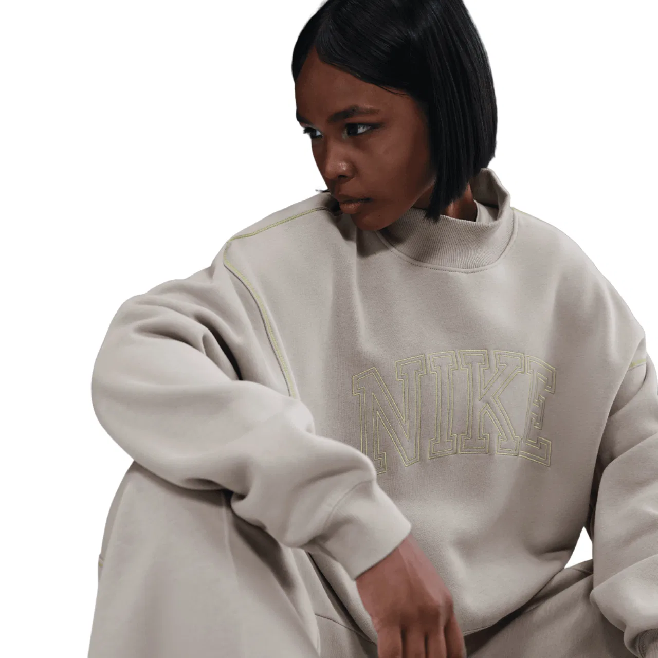 Женская толстовка Phoenix Fleece Mock Neck Nike, цвет Grey/Volt — фото 3