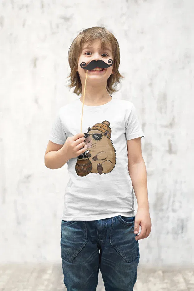 Детская футболка с принтом Trend capybara printed children's t-shirt Lorvex, White