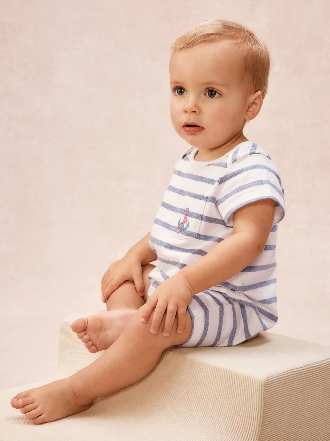 Комбинезон с полосками и вышивкой якоря The White Company, синий — фото 3