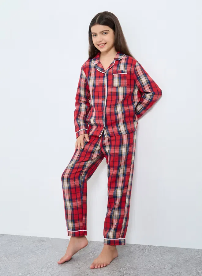 Комплект пижам с клетчатым принтом с карманом Family Pyjamas Styli, красный