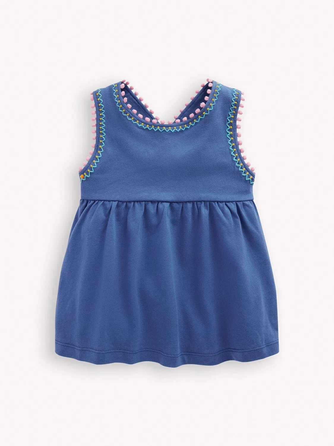 Платье с крест-накрест спинкой и помпонами, модель Cross-Back Pom Trim Boden, синий