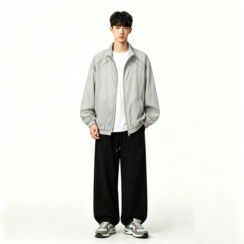 Детский комплект куртки и брюк из ветровки BALENO, Blue Sun Protection Clothing+White T-Shirt+Black Pants — фото 4