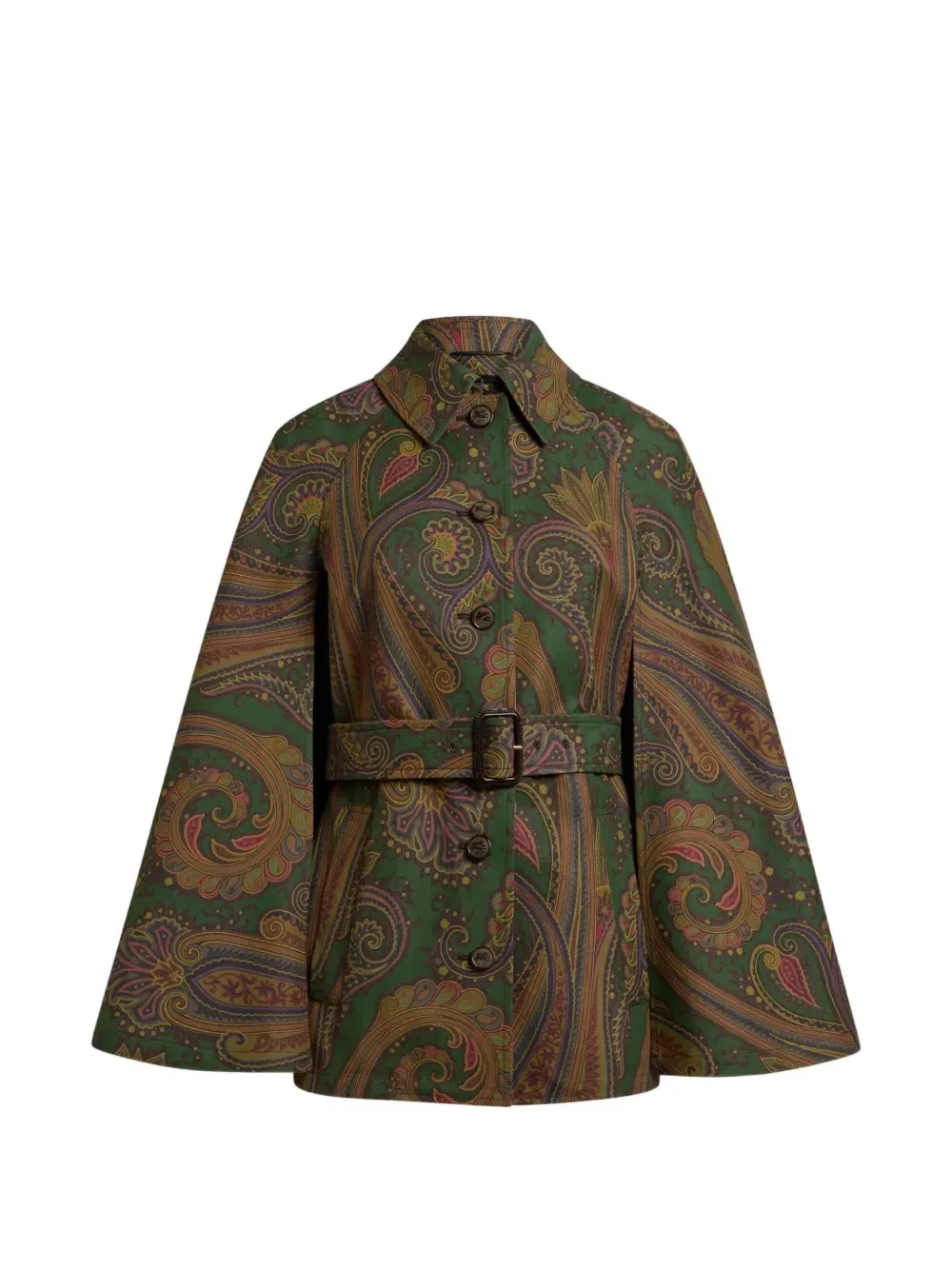Габардиновый кейп с узором пейсли Etro, зеленый