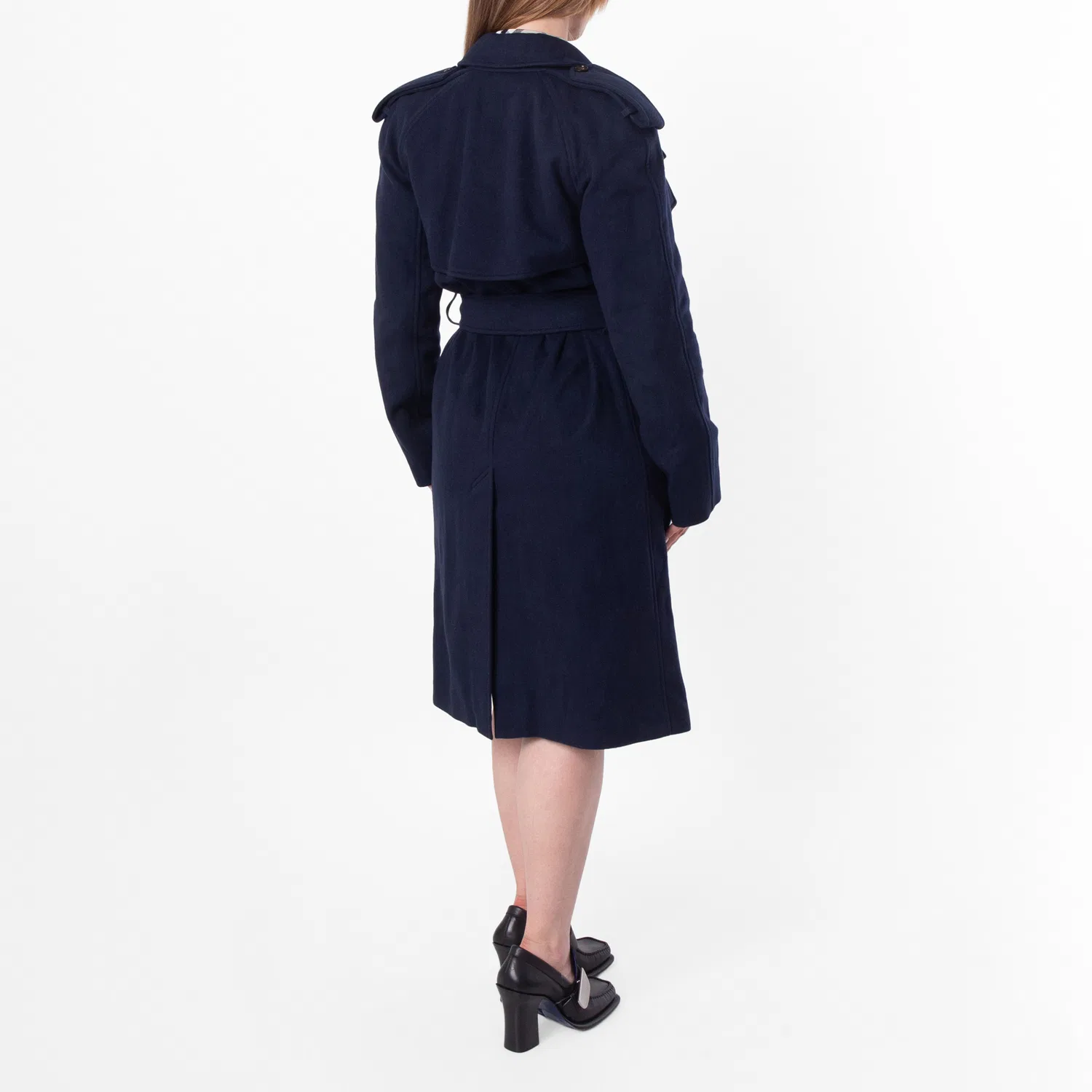 Пальто-тренч из кашемира с поясом Cashmere Wrap Belted Trench Coat Burberry, Navy — фото 4