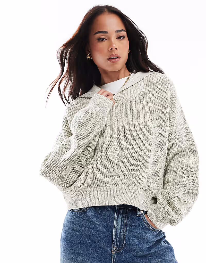

ASOS DESIGN Джемпер из пряжи Neppy с воротником цвета хаки