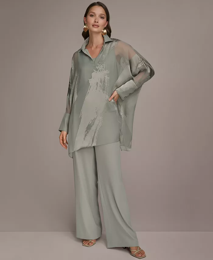 

Женская туника Burnout с длинными рукавами и широкие брюки Donna Karan New York, синий