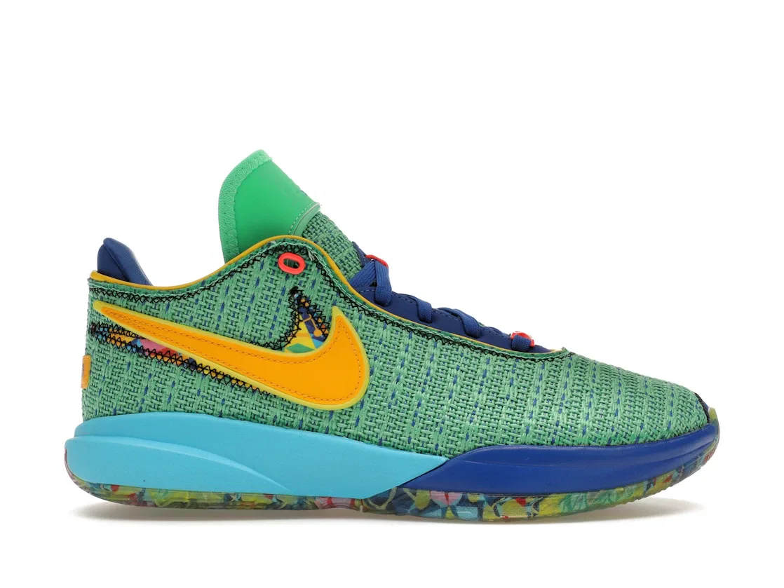 Детские кроссовки для мальчиков с принтом Nike LeBron 20 SE, Electric Algae/University Gold/Game Royal/Baltic Blue