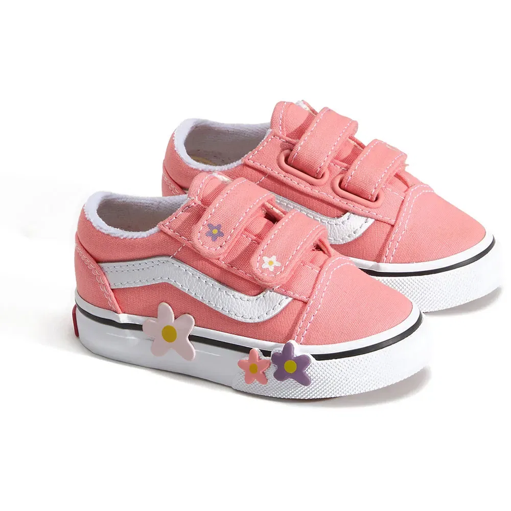Детские кроссовки для девочек с цветочным принтом Old Skool V Flower Vans, Pink