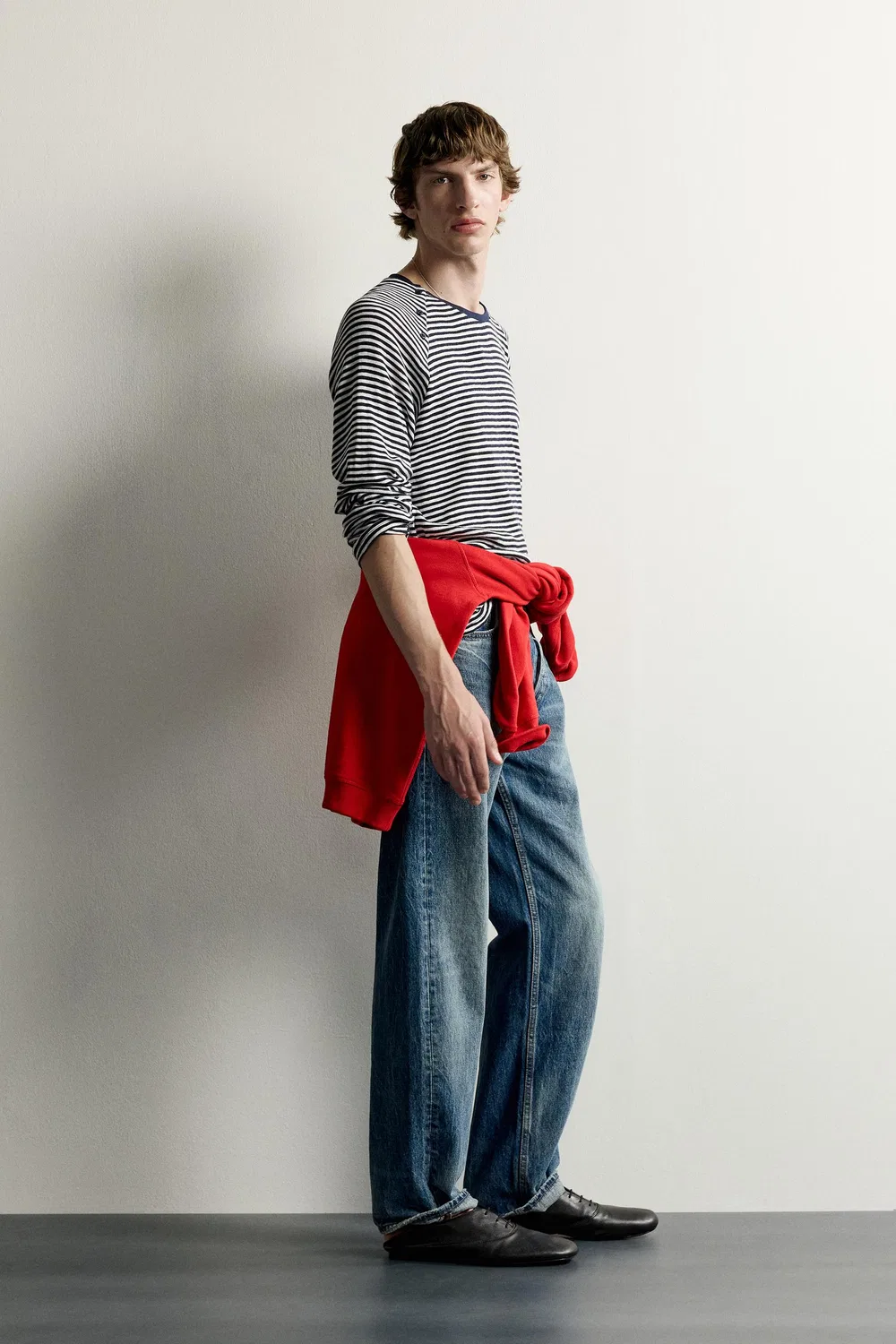 Футболка в полоску с пуговицами на воротнике ZARA, Navy/White — фото 4
