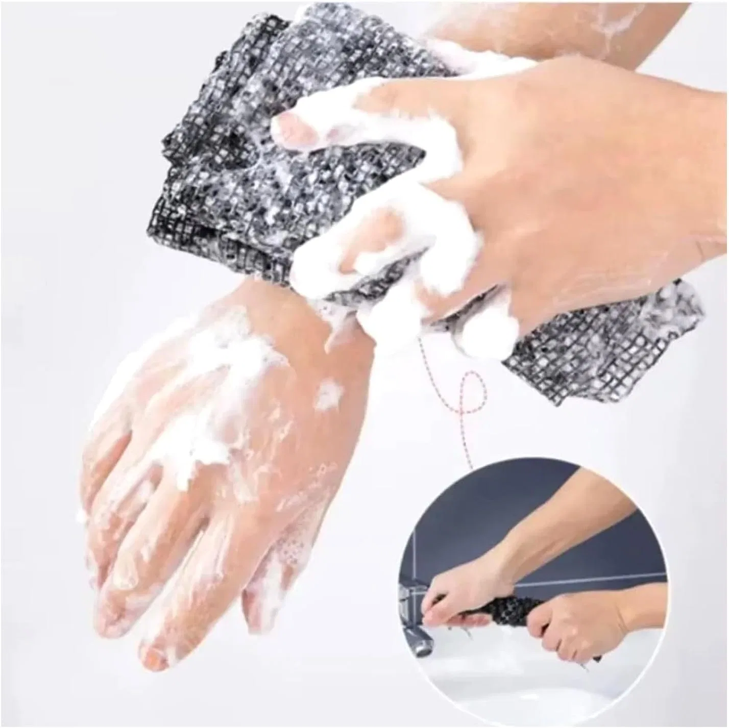 Скраб-мочалка для душа Antibacterial Shower Scrub Cloth, набор из 2, Black Generisch — фото 3