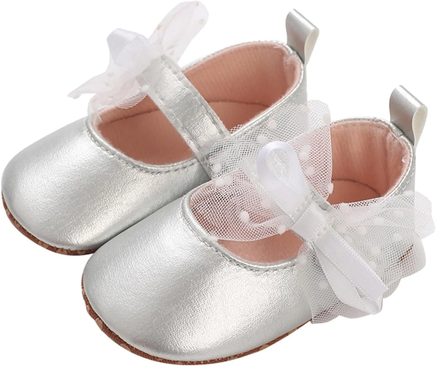 Детские туфли для девочек с бантом Princess Shoes, Silver