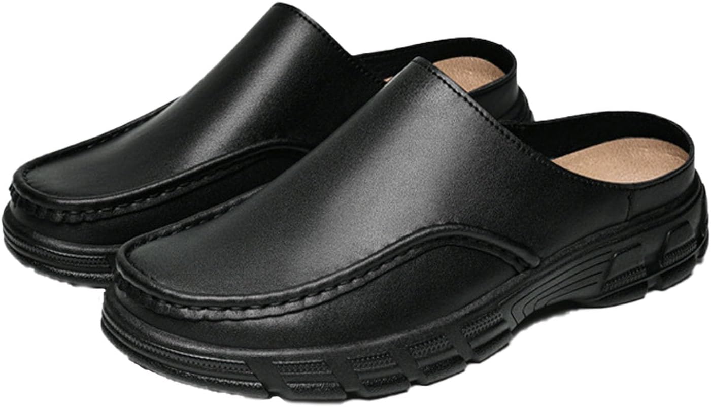 

Мужские кожаные мюли на платформе BHDJK с широким носком, летние закрытые круглые носки, модные ретро балетки без задника, удобная противоскользящая легкая повседневная бизнес обувь наполовину слипоны, черный